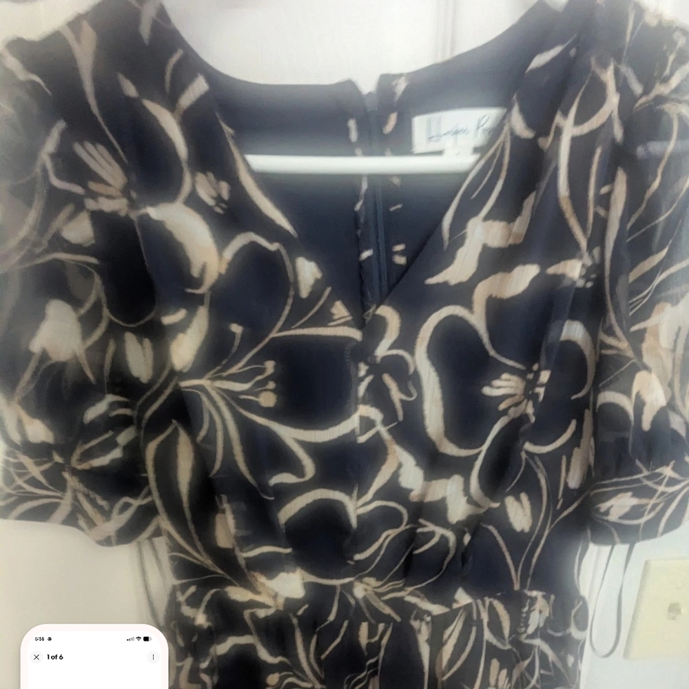 Harper Rose Navy and Cream Floral Midi Dress - Picture 2 of 5